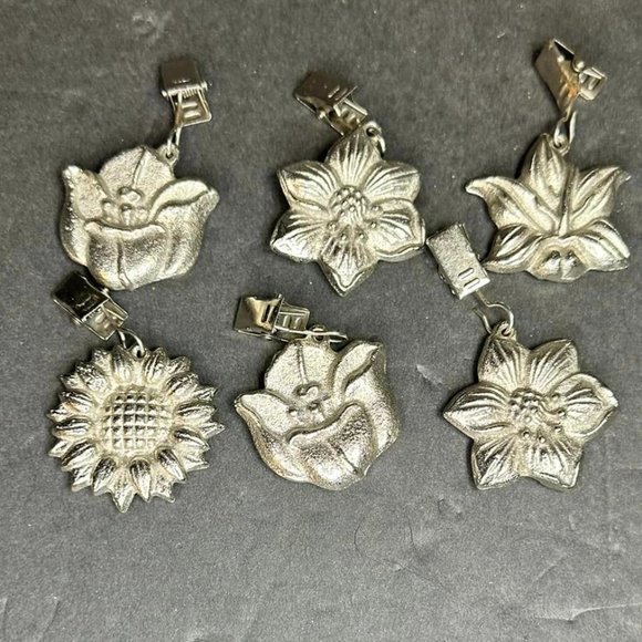 6 Piece Heavy Cast Metal Flower Tablecloth Weights Clip Hangers - Picture 1 of 1